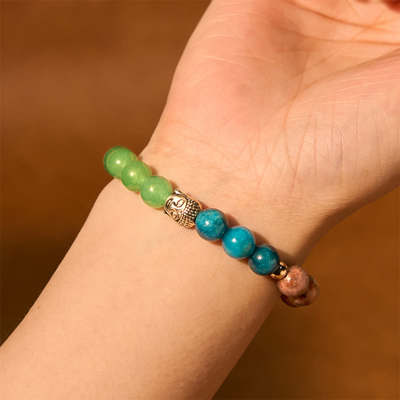 8mm Buddha Head Protection Bracelet with Mixed Gemstones