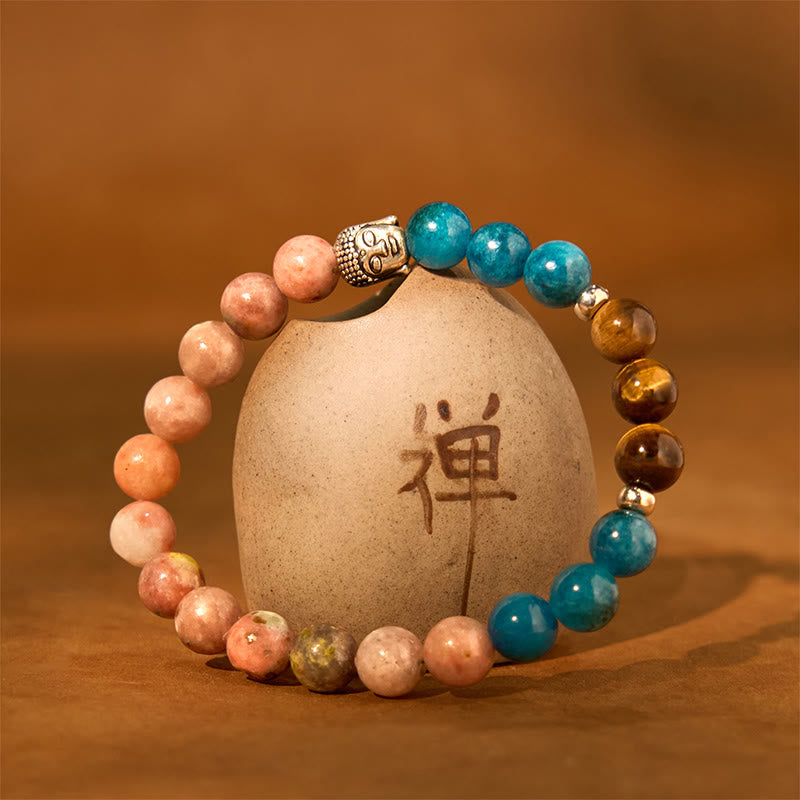 8mm Buddha Head Protection Bracelet with Mixed Gemstones