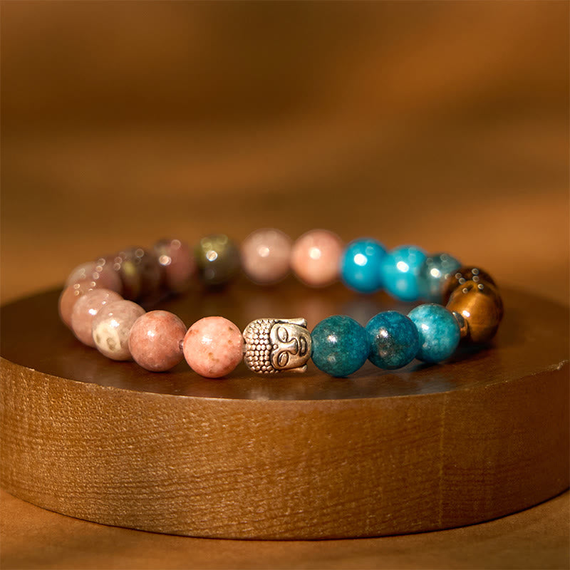 8mm Buddha Head Protection Bracelet with Mixed Gemstones