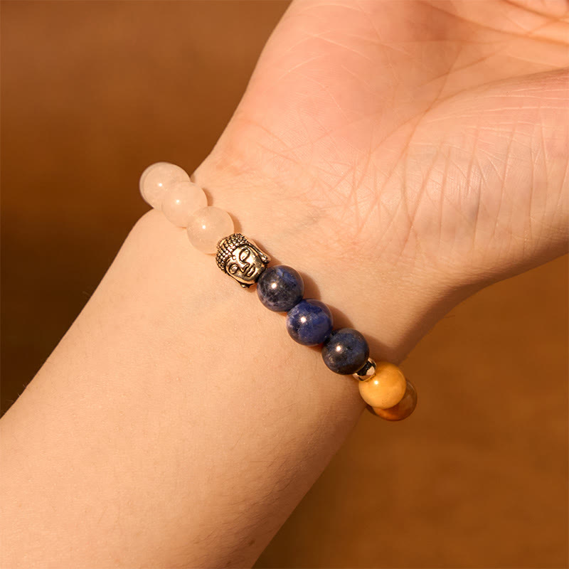 8mm Buddha Head Protection Bracelet with Mixed Gemstones