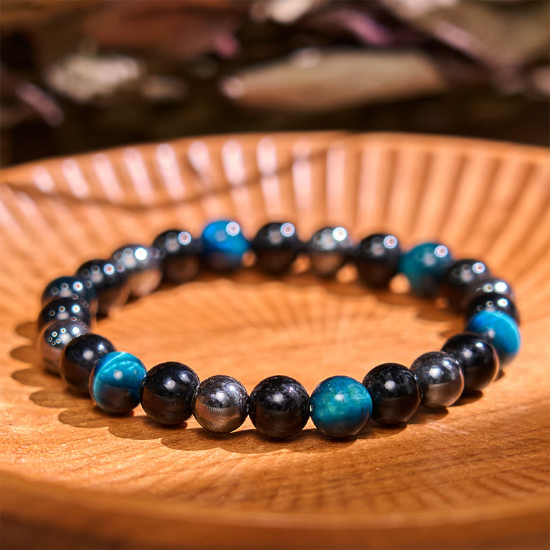 Bracelet en hématite et obsidienne œil de tigre jaune 8 mm pour homme