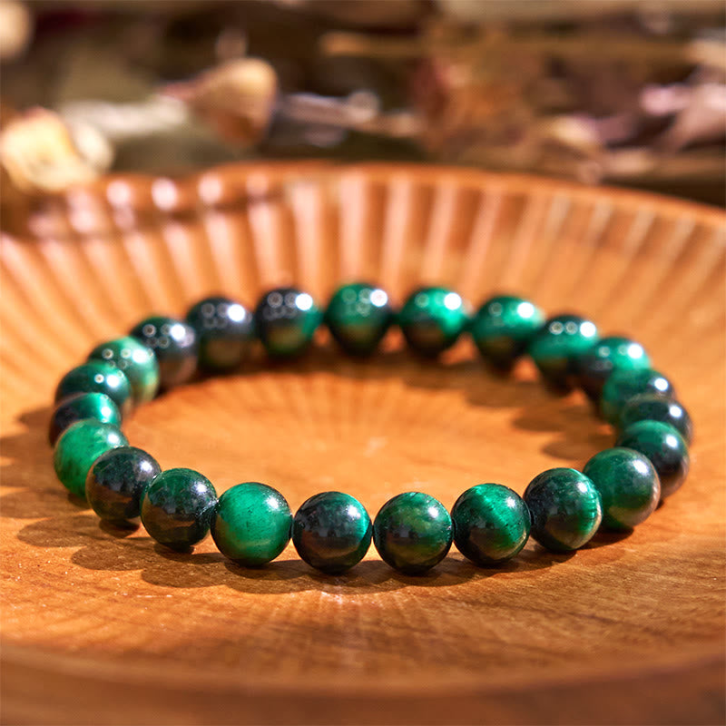 Bracelet de guérison et de croissance en œil de tigre vert de 8 mm