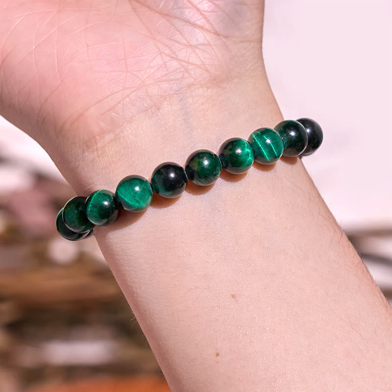 Bracelet de guérison et de croissance en œil de tigre vert de 8 mm