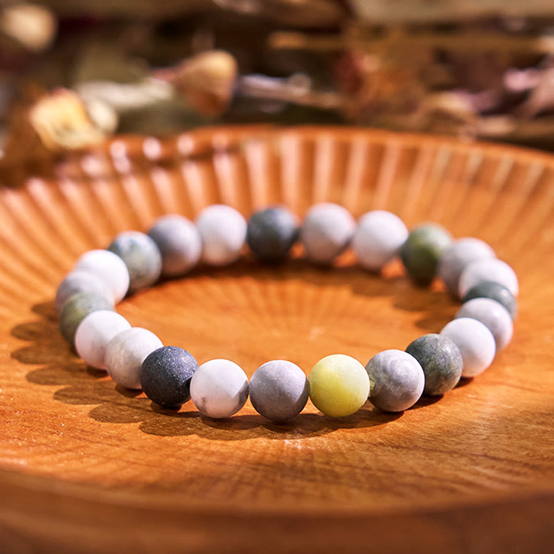 Bracelet de bénédiction en jaspe Picasso turquoise blanc 8 mm