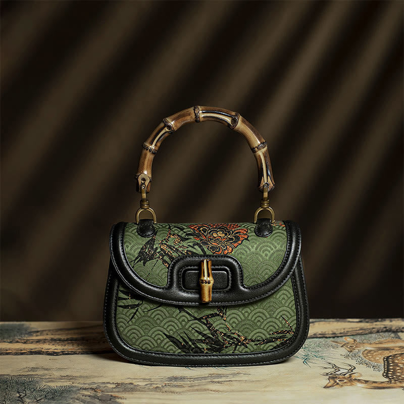 Sac bandoulière en soie Xiangyunsha à fleurs de bambou noir