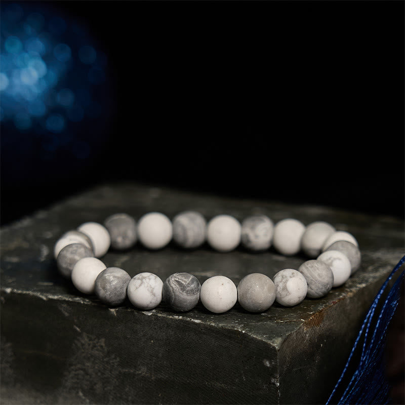 Bracelet Courage en jaspe Picasso blanc turquoise 8 mm