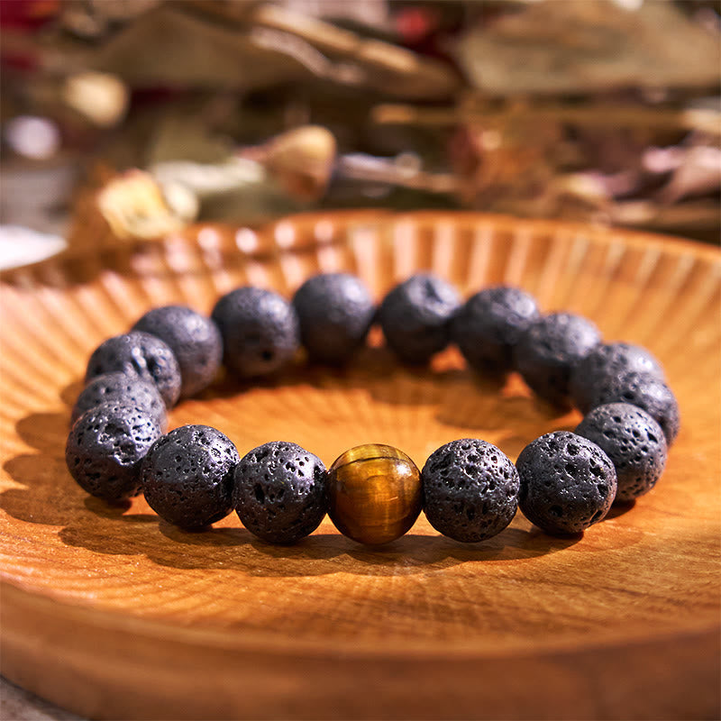 Bracelet de guérison de la paix en pierre de lave œil de tigre de 10 mm