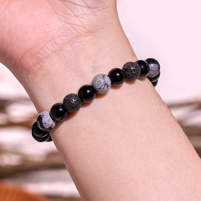 Bracelet Yin Yang en obsidienne noire et pierre de lave pour la force