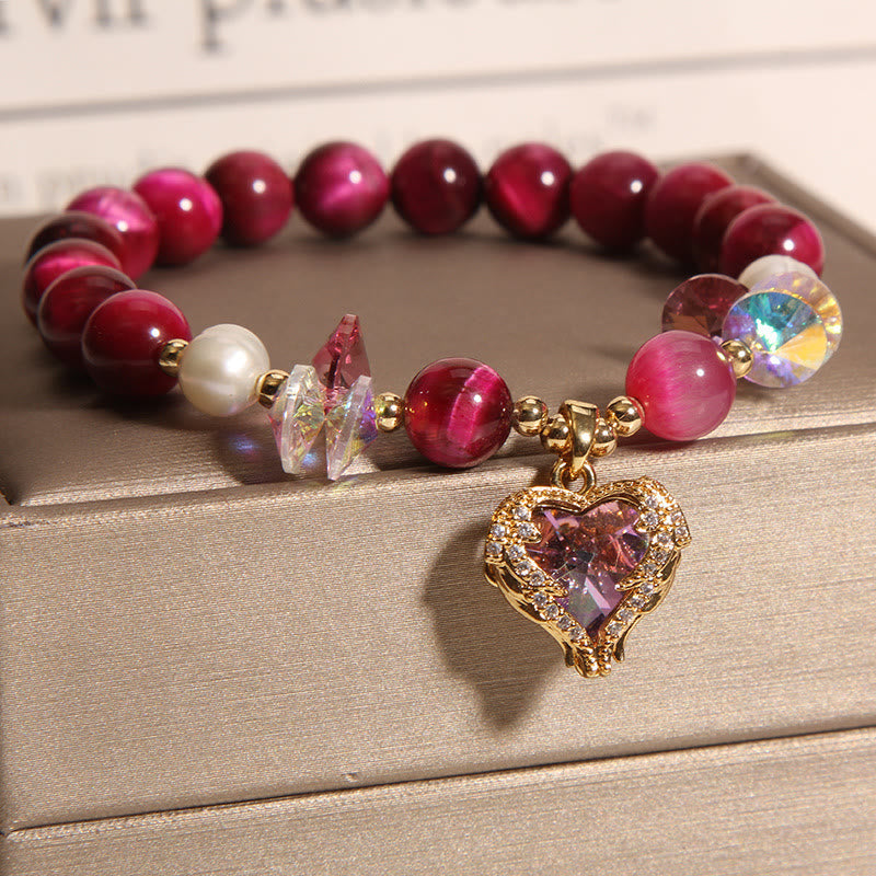 Bracelet Calme en Œil de Tigre Rouge et Améthyste 14-16 cm