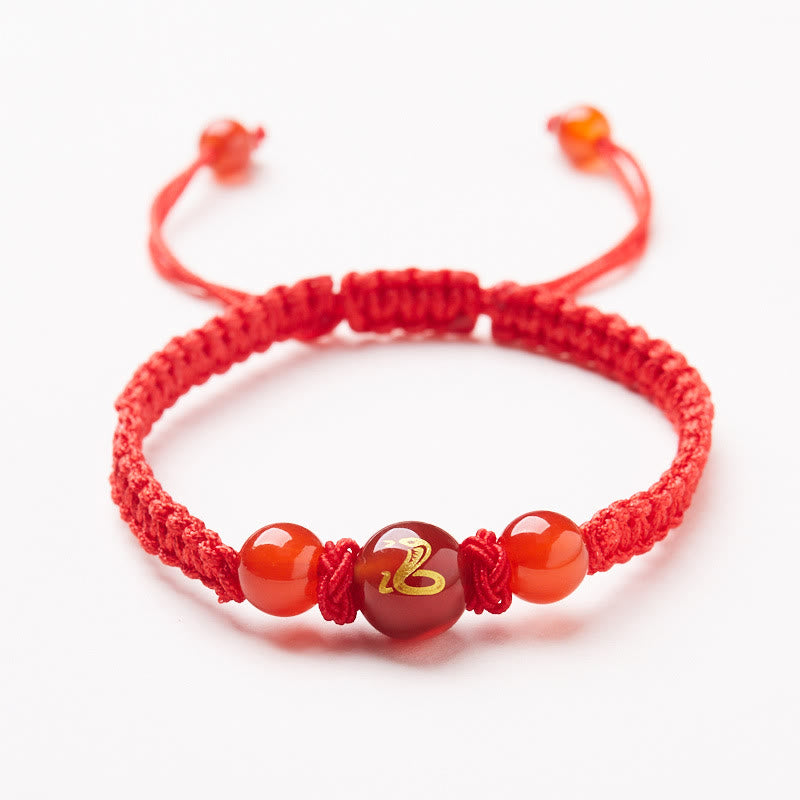 Bracelet porte-bonheur en agate rouge, symbole du zodiaque chinois