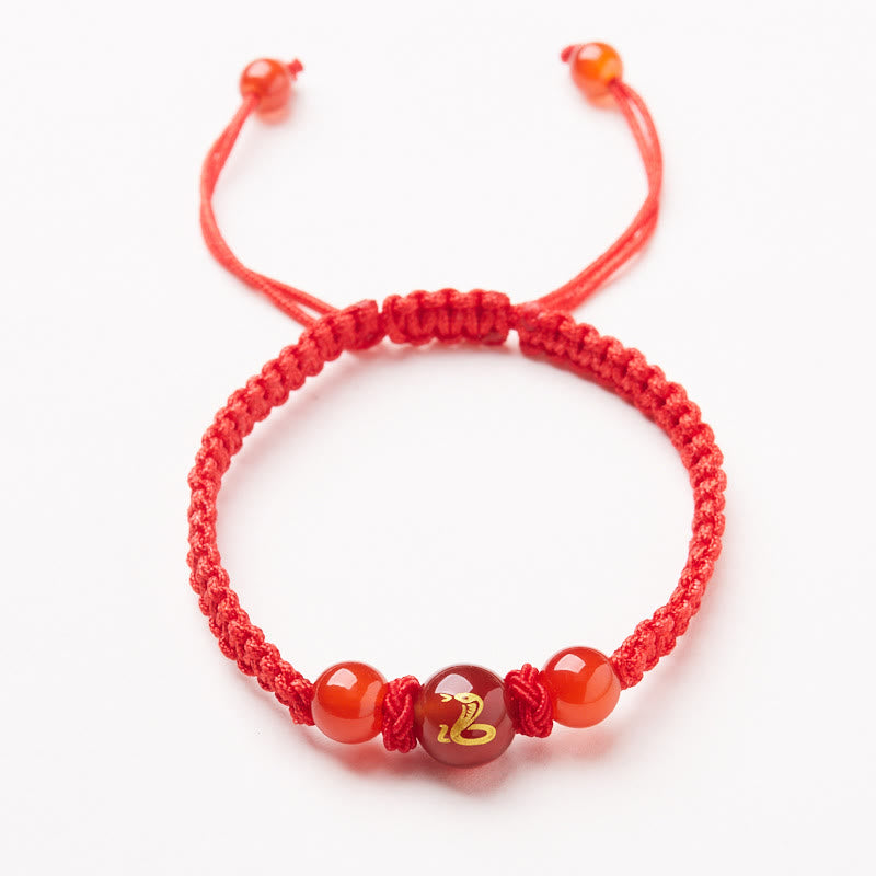 Bracelet porte-bonheur en agate rouge, symbole du zodiaque chinois