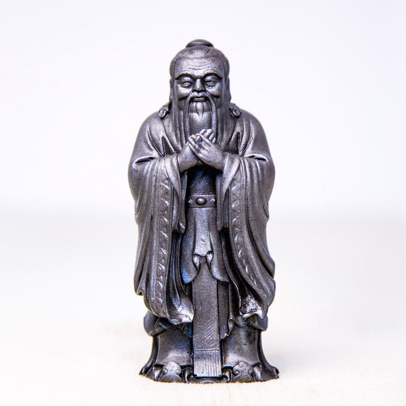 Statue de Confucius en résine de poudre de fer spirituelle faite à la main de 14 cm