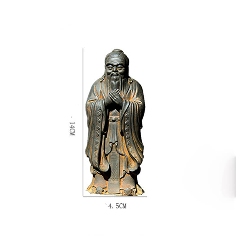 Statue de Confucius en résine de poudre de fer spirituelle faite à la main de 14 cm