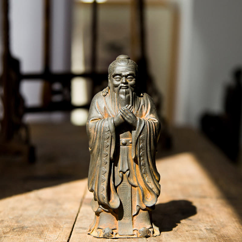 Statue de Confucius en résine de poudre de fer spirituelle faite à la main de 14 cm