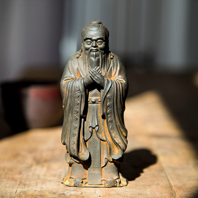 Statue de Confucius en résine de poudre de fer spirituelle faite à la main de 14 cm