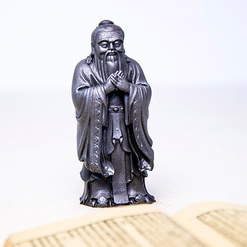 Statue de Confucius en résine de poudre de fer spirituelle faite à la main de 14 cm