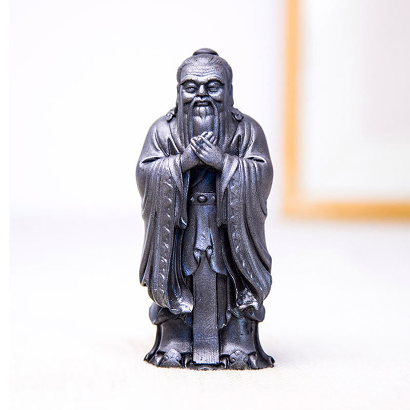 Statue de Confucius en résine de poudre de fer spirituelle faite à la main de 14 cm