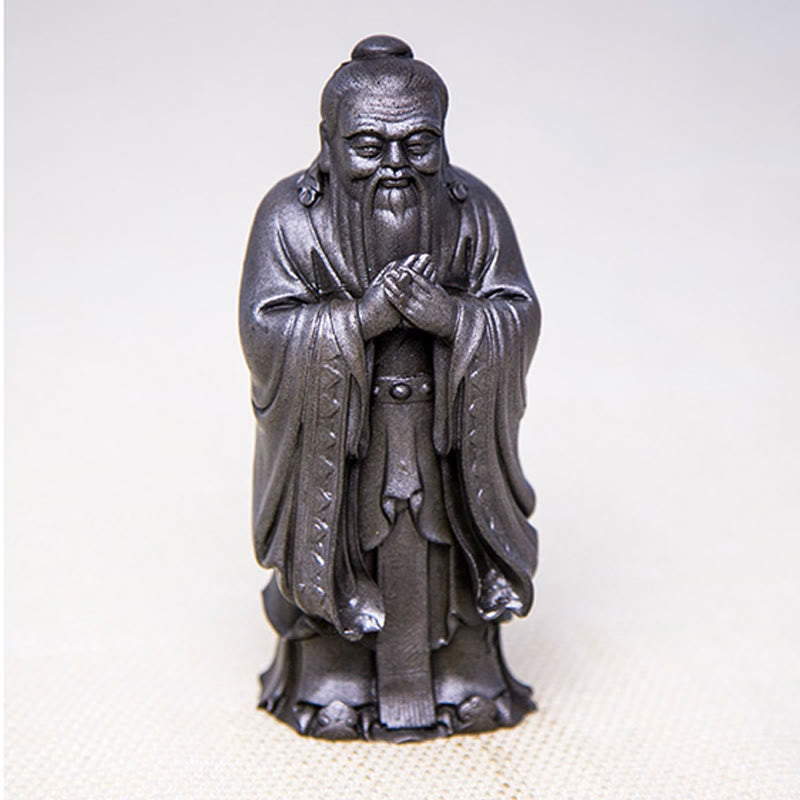 Statue de Confucius en résine de poudre de fer spirituelle faite à la main de 14 cm