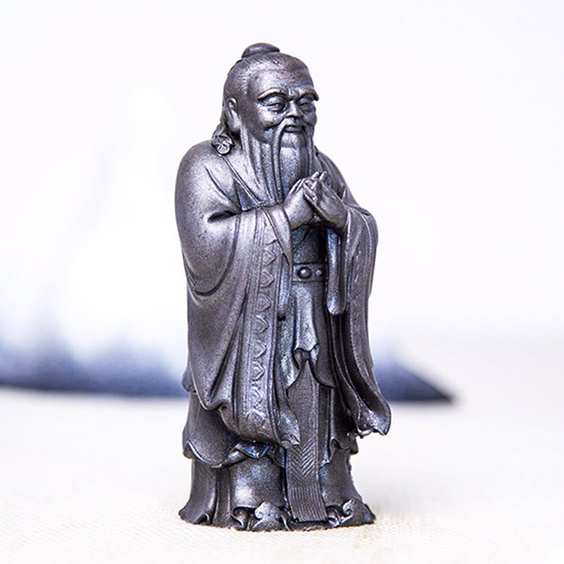 Statue de Confucius en résine de poudre de fer spirituelle faite à la main de 14 cm