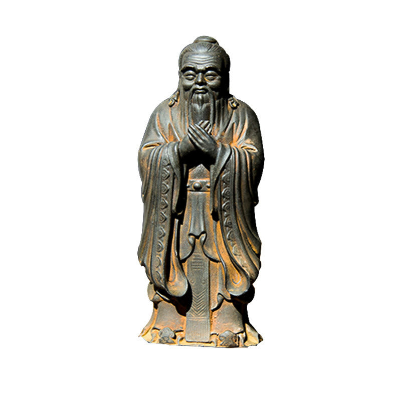 Statue de Confucius en résine de poudre de fer spirituelle faite à la main de 14 cm