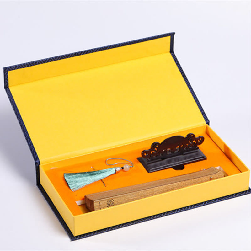 Éventail pliant en bois de santal vert, nuages de bon augure, 23 cm