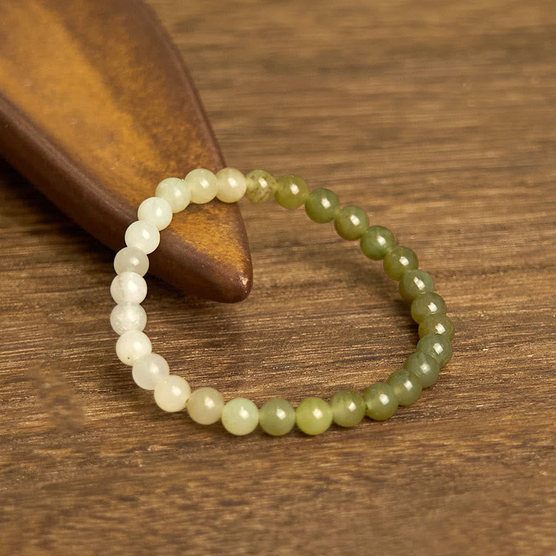 Bracelet d'abondance en jade Hetian dégradé de couleurs de 6 mm