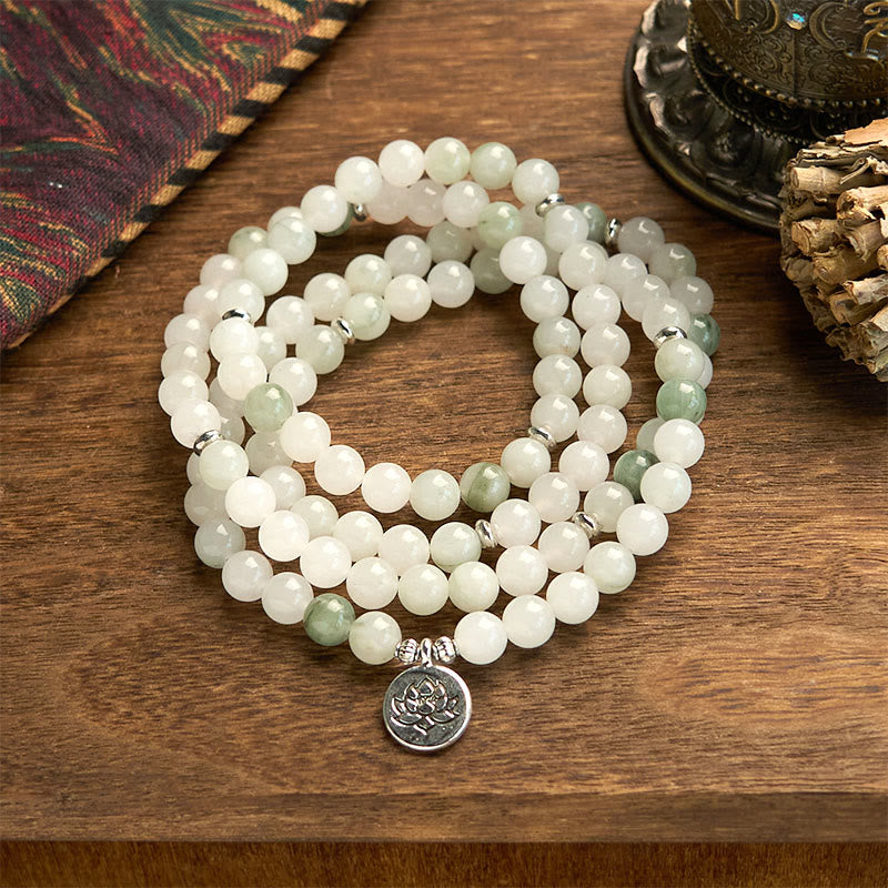 Bracelet porte-bonheur 108 perles en jade Tianshan Lotus 8 mm