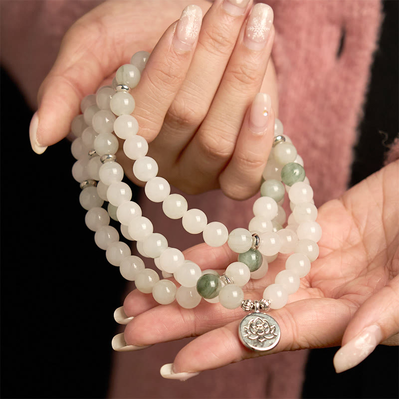 Bracelet porte-bonheur 108 perles en jade Tianshan Lotus 8 mm