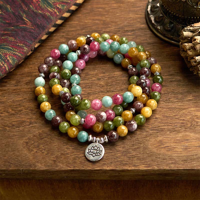 Bracelet Mala Sagesse Lotus Tourmaline 108 Perles