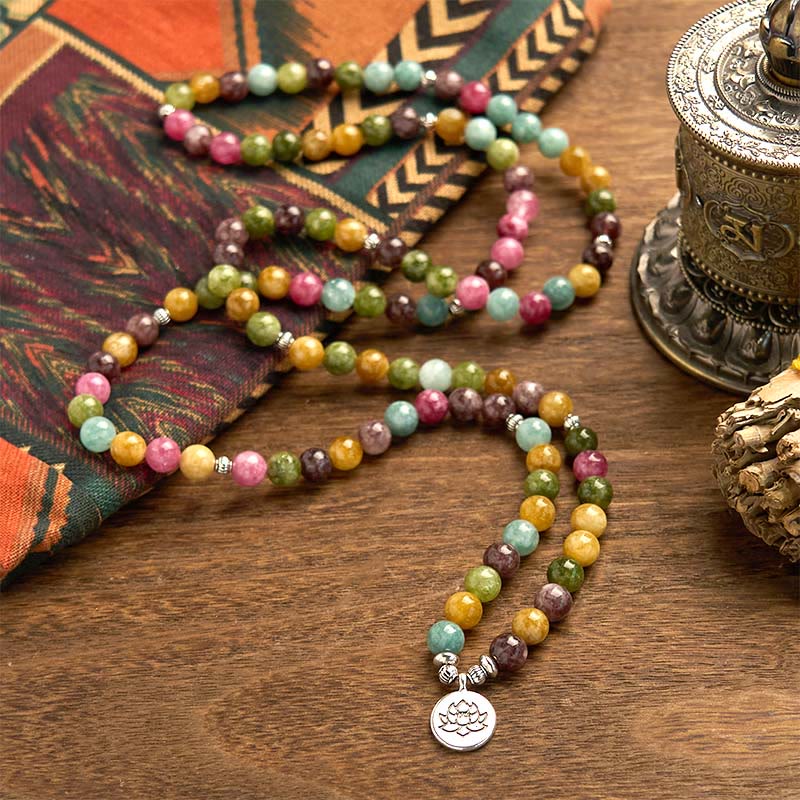 Bracelet Mala Sagesse Lotus Tourmaline 108 Perles