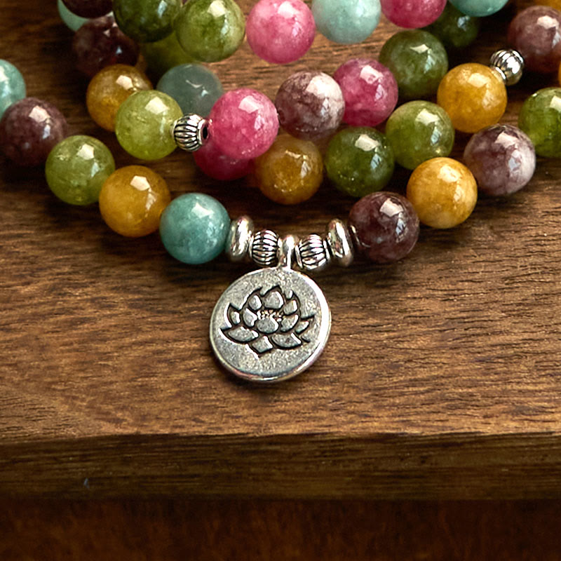 Bracelet Mala Sagesse Lotus Tourmaline 108 Perles