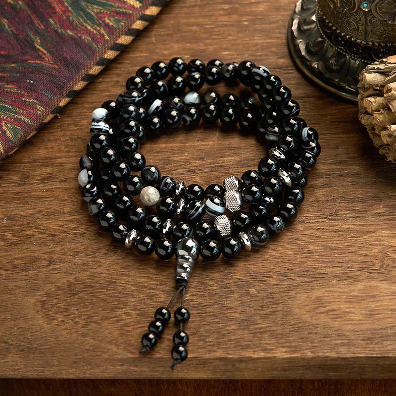 Bracelet Mala de protection en onyx noir 8 mm 108 perles