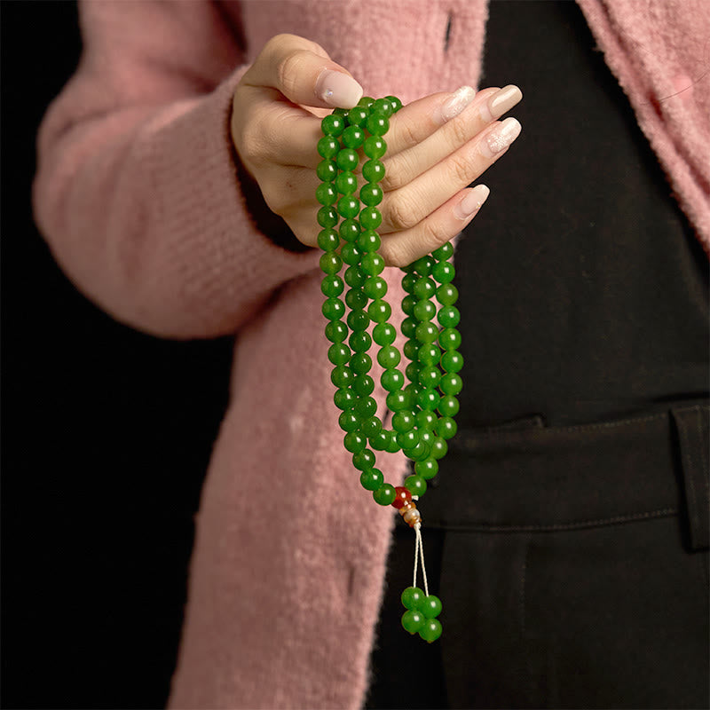 Bracelet Mala en jade cyan à 108 perles pour la chance et la guérison