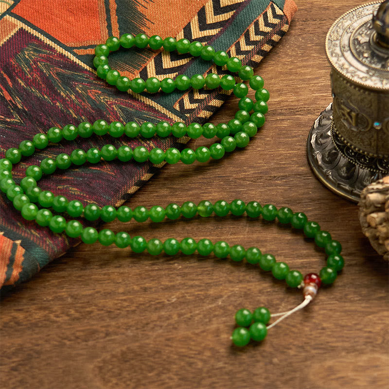 Bracelet Mala en jade cyan à 108 perles pour la chance et la guérison