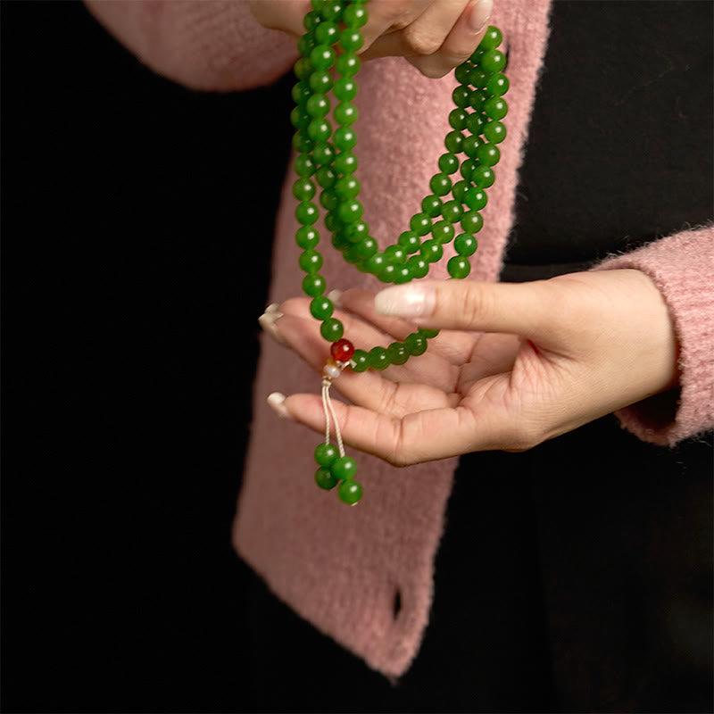 Bracelet Mala en jade cyan à 108 perles pour la chance et la guérison