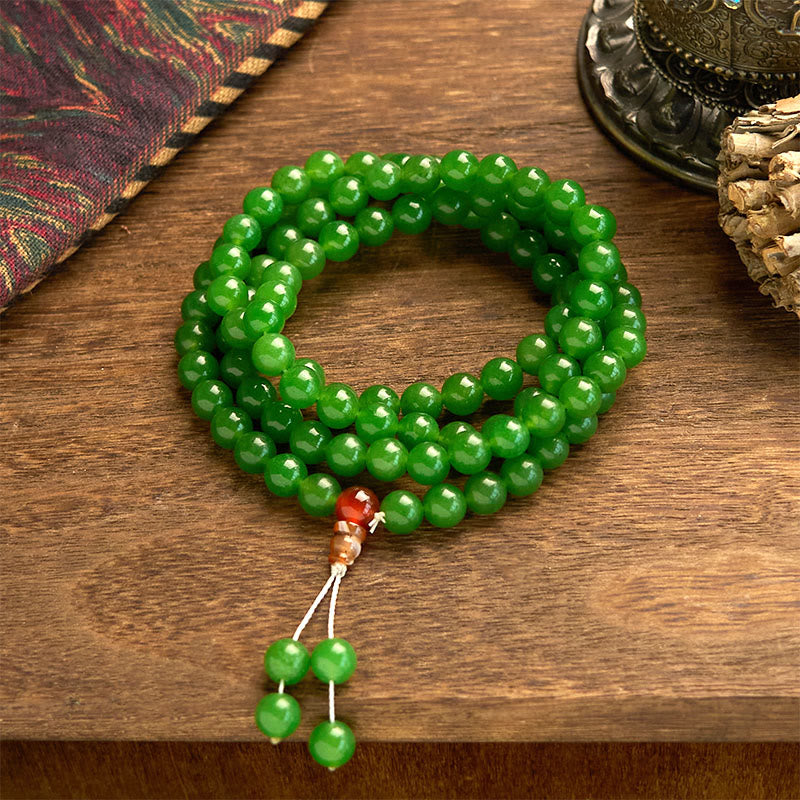 Bracelet Mala en jade cyan à 108 perles pour la chance et la guérison