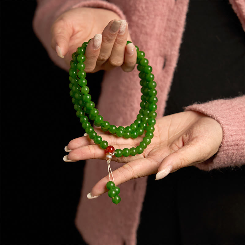 Bracelet Mala en jade cyan à 108 perles pour la chance et la guérison