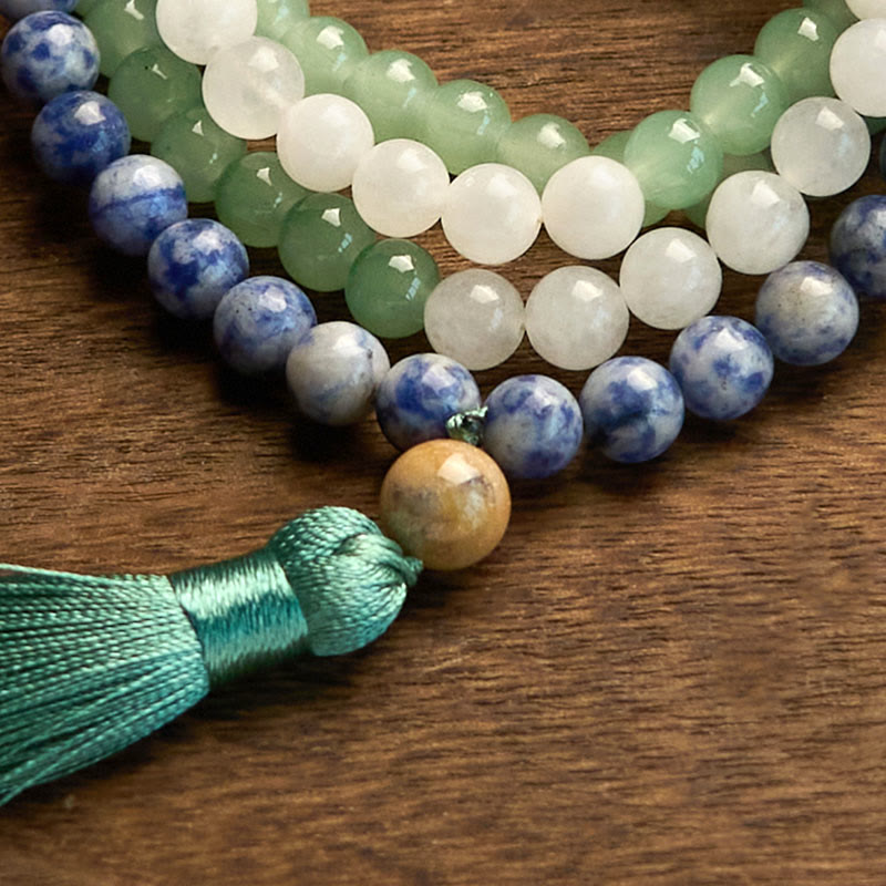 Bracelet Mala 108 perles en aventurine verte pour la chance et l'équilibre