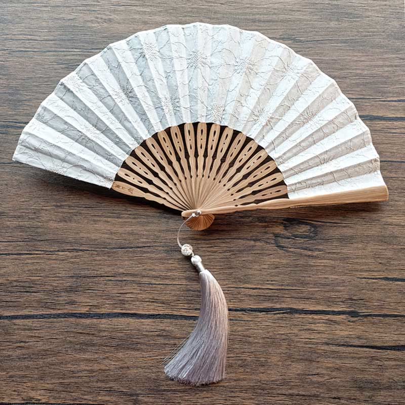 21cm Solid Color Hollow Flower Bamboo Hand Fan Cotton