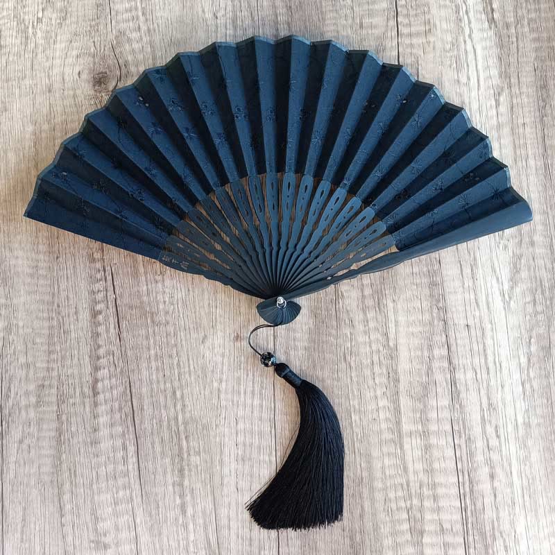 21cm Solid Color Hollow Flower Bamboo Hand Fan Cotton