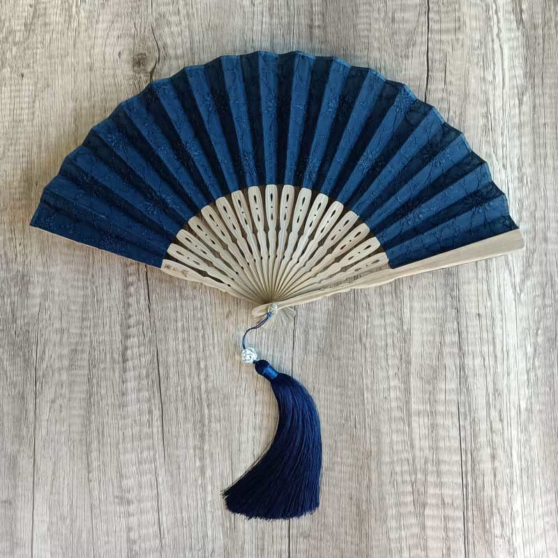 21cm Solid Color Hollow Flower Bamboo Hand Fan Cotton