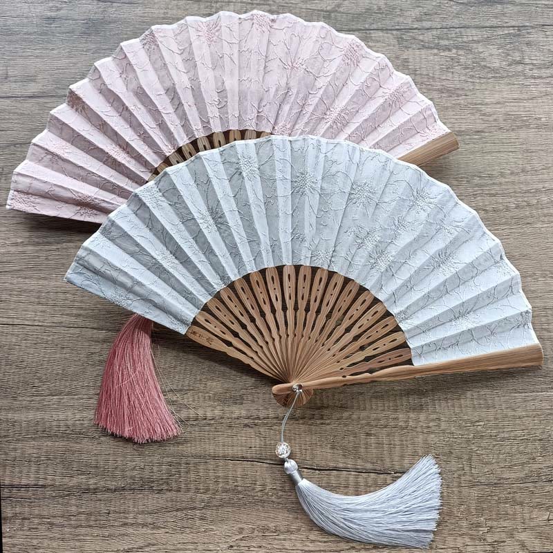 21cm Solid Color Hollow Flower Bamboo Hand Fan Cotton