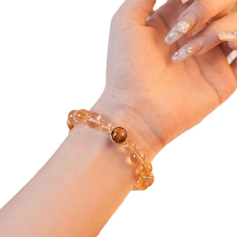 Bracelet de richesse déesse Zakiram en topaze citrine œil de tigre 8-10 mm