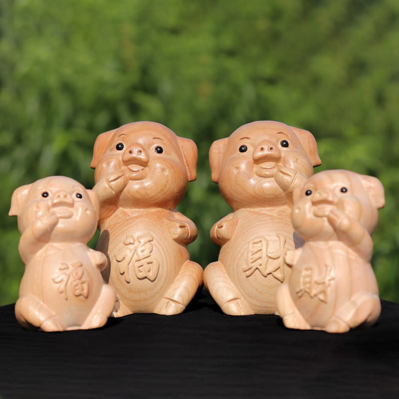 11.5cm Wooden Year of the Snake Fu Character Home Decor Statue