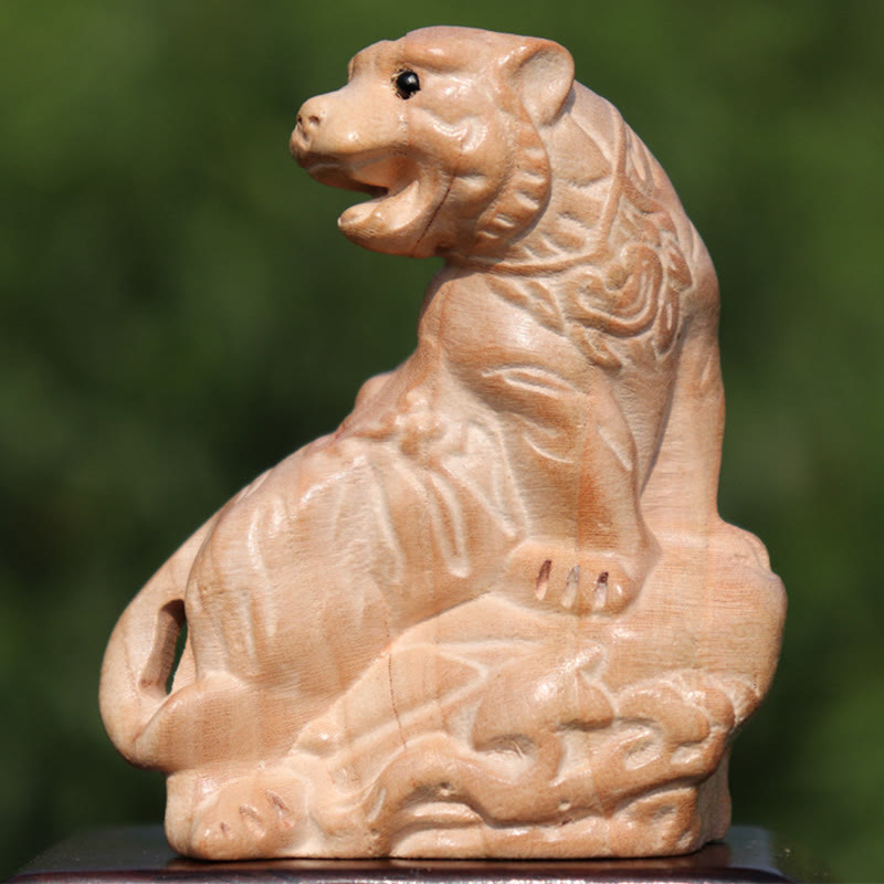 11.5cm Wooden Year of the Snake Fu Character Home Decor Statue