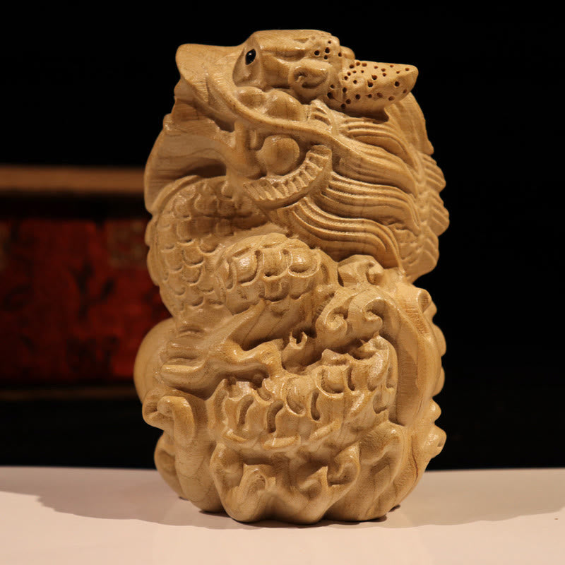 11.5cm Wooden Year of the Snake Fu Character Home Decor Statue