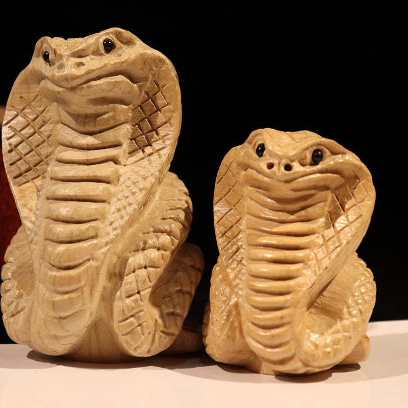 11.5cm Wooden Year of the Snake Fu Character Home Decor Statue