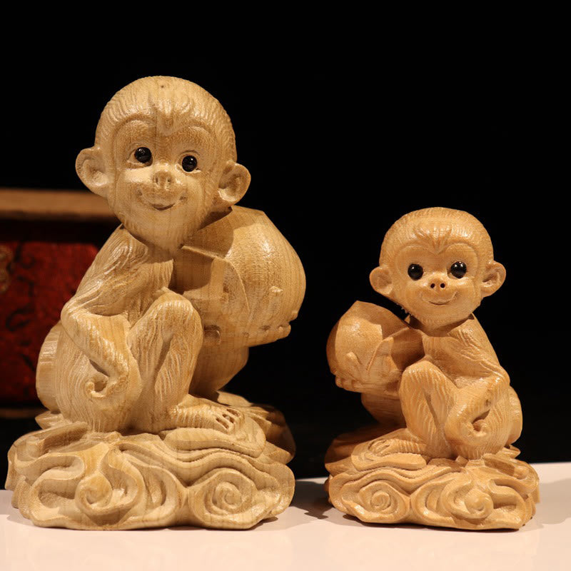 11.5cm Wooden Year of the Snake Fu Character Home Decor Statue