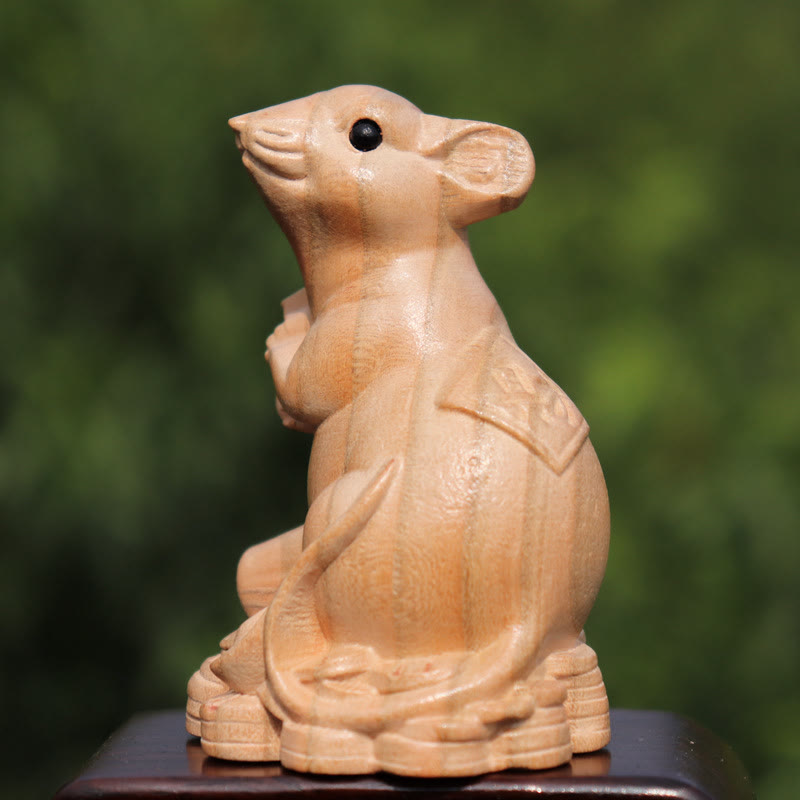 11.5cm Wooden Year of the Snake Fu Character Home Decor Statue