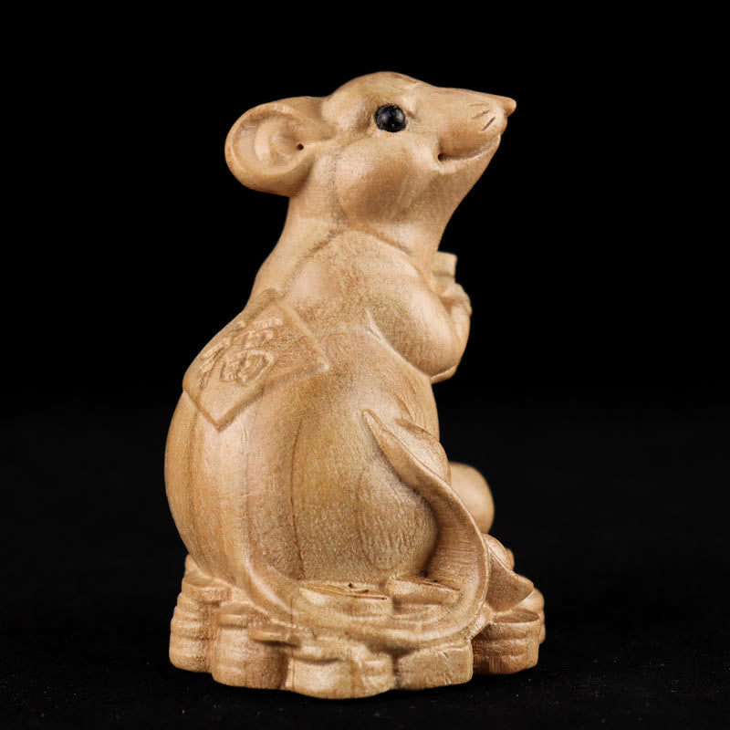 11.5cm Wooden Year of the Snake Fu Character Home Decor Statue